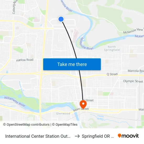 International Center Station Outbound to Springfield OR USA map