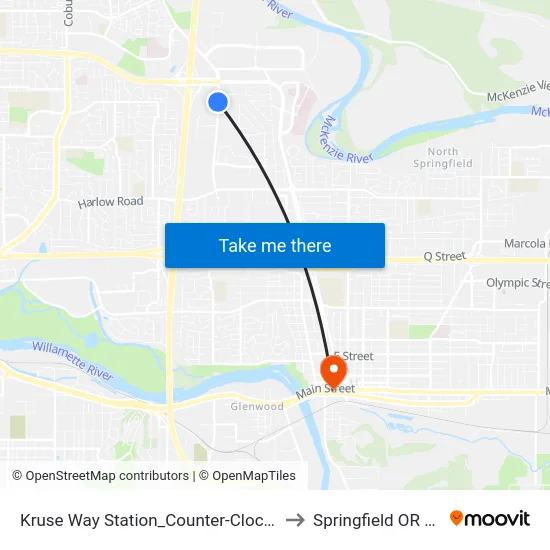 Kruse Way Station_Counter-Clockwise to Springfield OR USA map