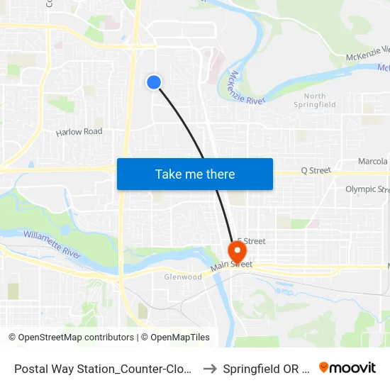 Postal Way Station_Counter-Clockwise to Springfield OR USA map