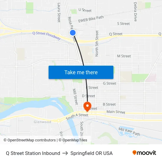 Q Street Station Inbound to Springfield OR USA map