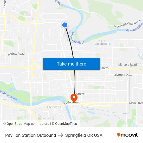 Pavilion Station Outbound to Springfield OR USA map