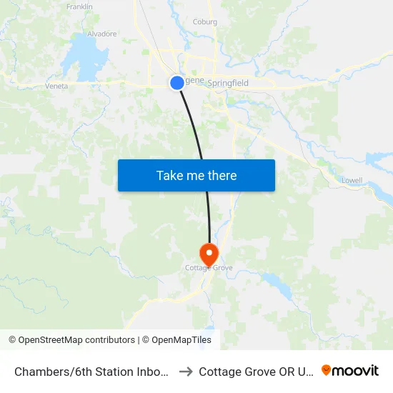 Chambers/6th Station Inbound to Cottage Grove OR USA map