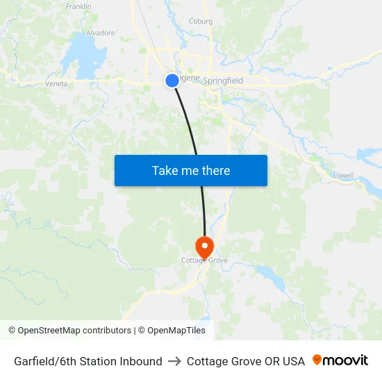 Garfield/6th Station Inbound to Cottage Grove OR USA map