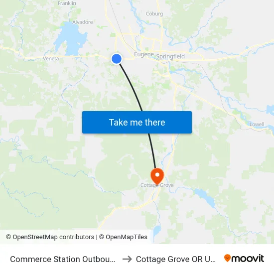 Commerce Station Outbound to Cottage Grove OR USA map