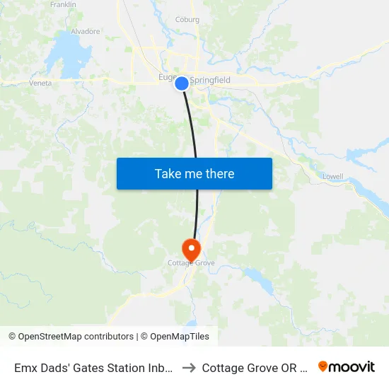 Emx Dads' Gates Station Inbound to Cottage Grove OR USA map
