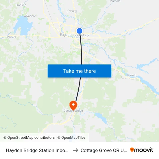 Hayden Bridge Station Inbound to Cottage Grove OR USA map