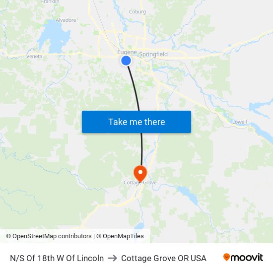 N/S Of 18th W Of Lincoln to Cottage Grove OR USA map
