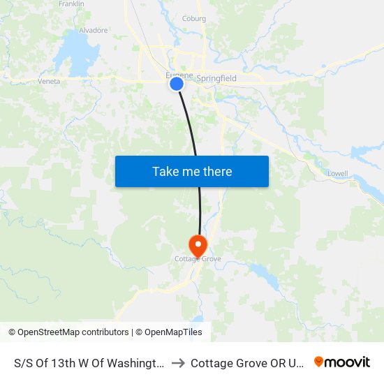 S/S Of 13th W Of Washington to Cottage Grove OR USA map