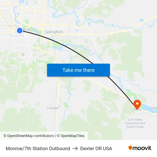 Monroe/7th Station Outbound to Dexter OR USA map