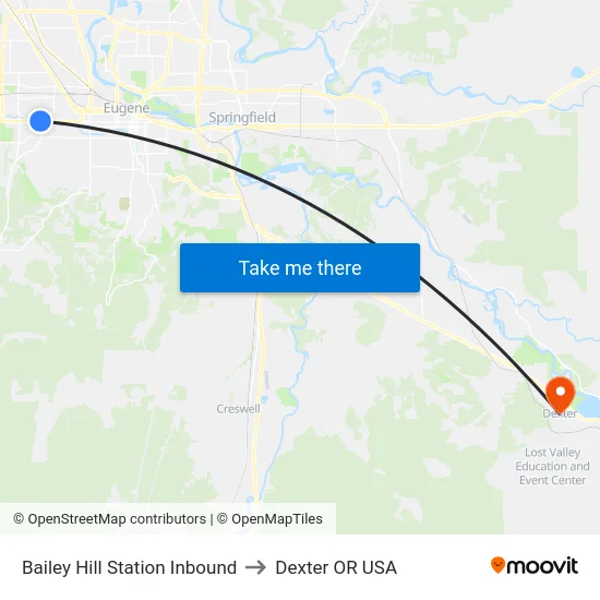 Bailey Hill Station Inbound to Dexter OR USA map