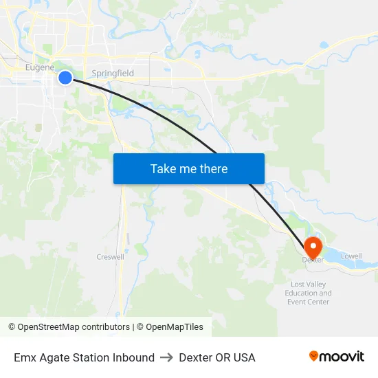 Emx Agate Station Inbound to Dexter OR USA map