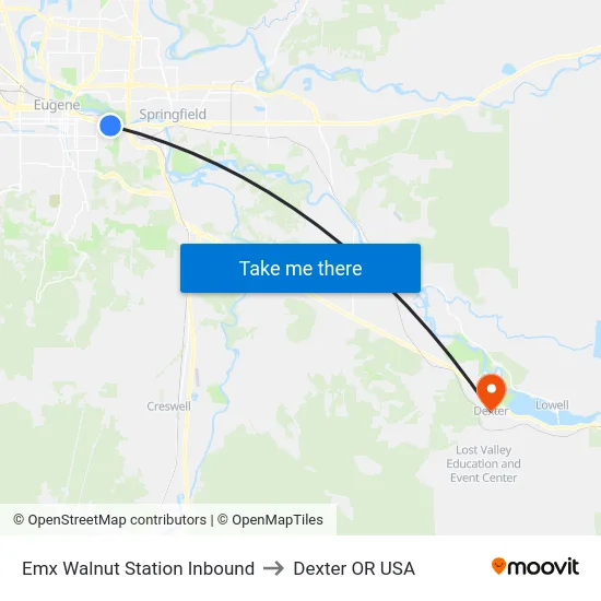 Emx Walnut Station Inbound to Dexter OR USA map