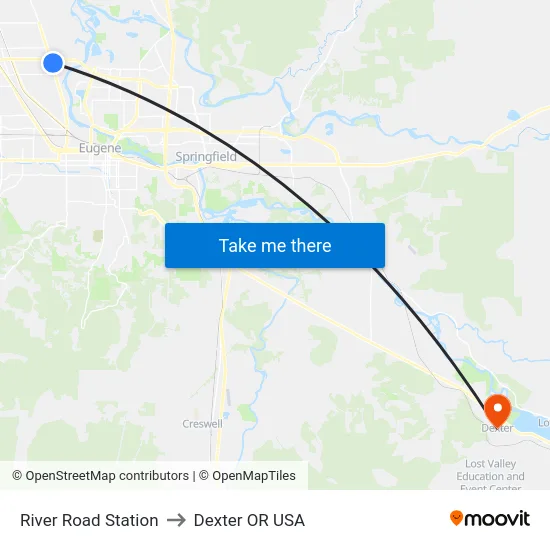 River Road Station to Dexter OR USA map