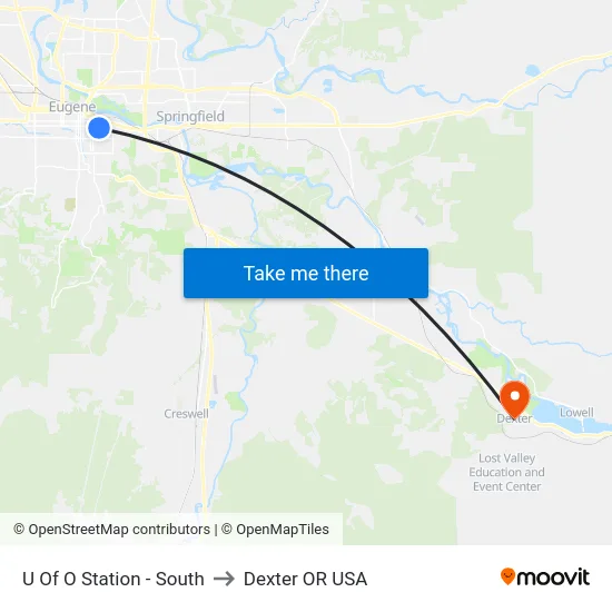 U Of O Station - South to Dexter OR USA map