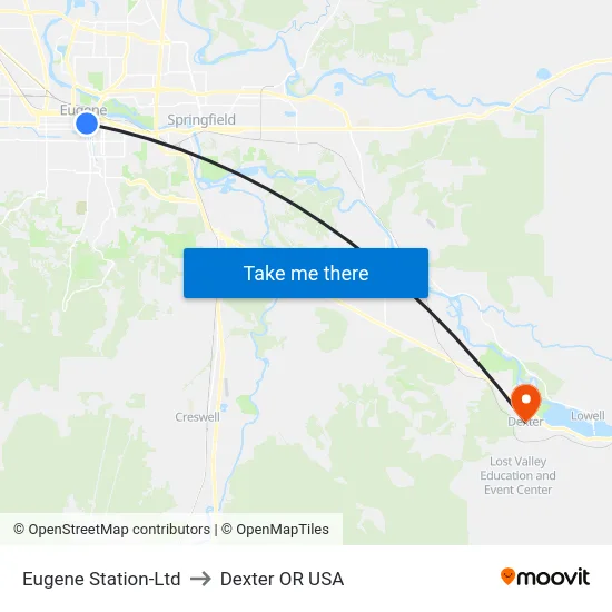 Eugene Station-Ltd to Dexter OR USA map