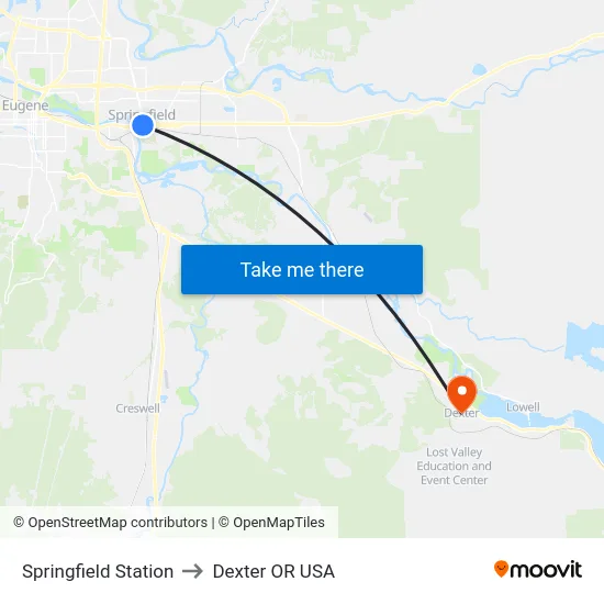 Springfield Station to Dexter OR USA map