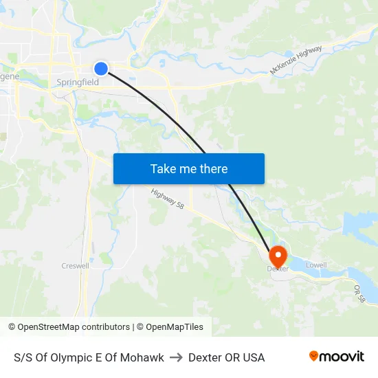 S/S Of Olympic E Of Mohawk to Dexter OR USA map