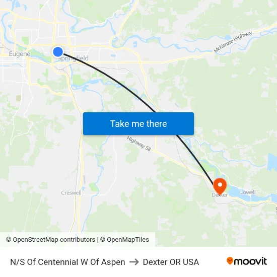 N/S Of Centennial W Of Aspen to Dexter OR USA map