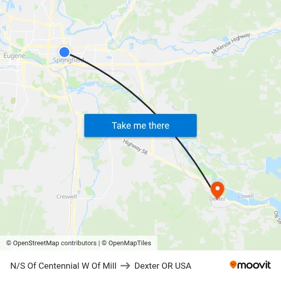 N/S Of Centennial W Of Mill to Dexter OR USA map
