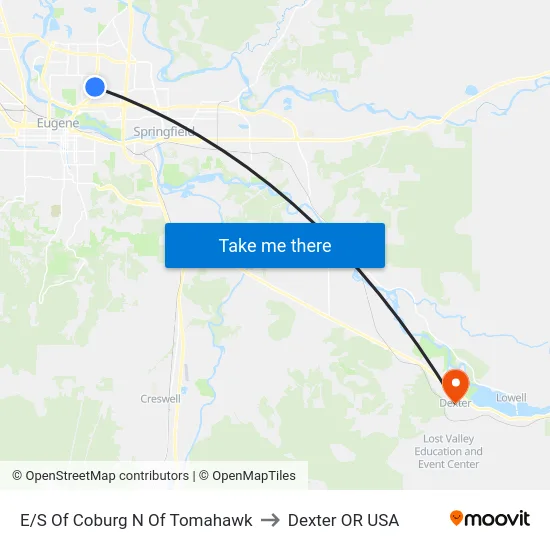 E/S Of Coburg N Of Tomahawk to Dexter OR USA map
