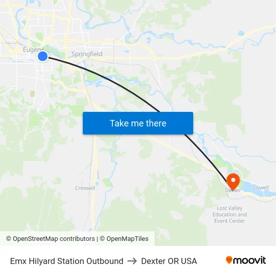 Emx Hilyard Station Outbound to Dexter OR USA map