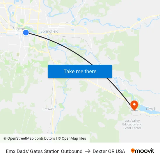 Emx Dads' Gates Station Outbound to Dexter OR USA map