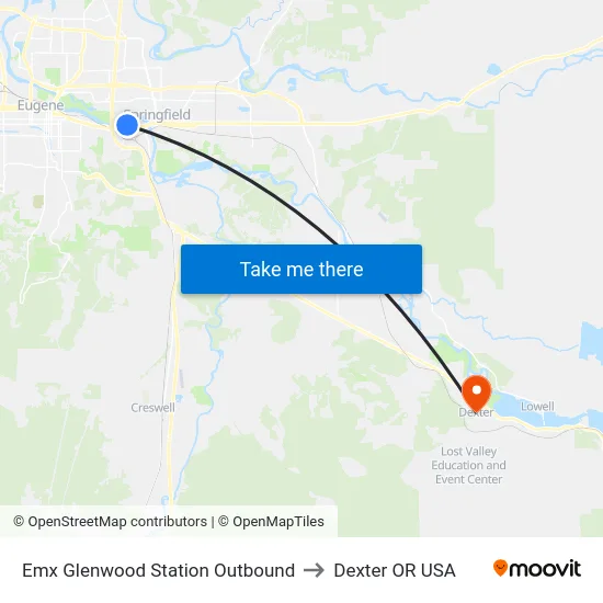 Emx Glenwood Station Outbound to Dexter OR USA map