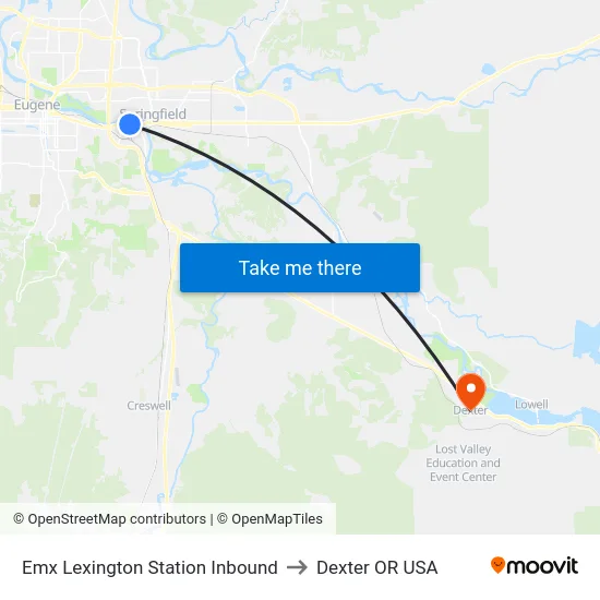 Emx Lexington Station Inbound to Dexter OR USA map