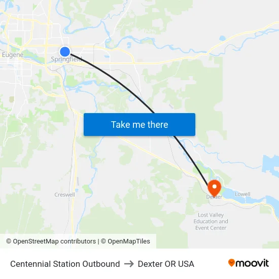 Centennial Station Outbound to Dexter OR USA map