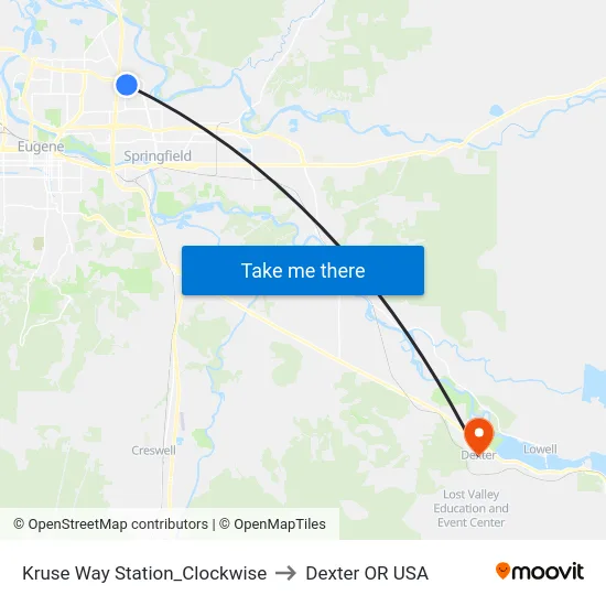 Kruse Way Station_Clockwise to Dexter OR USA map