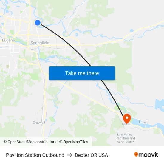 Pavilion Station Outbound to Dexter OR USA map