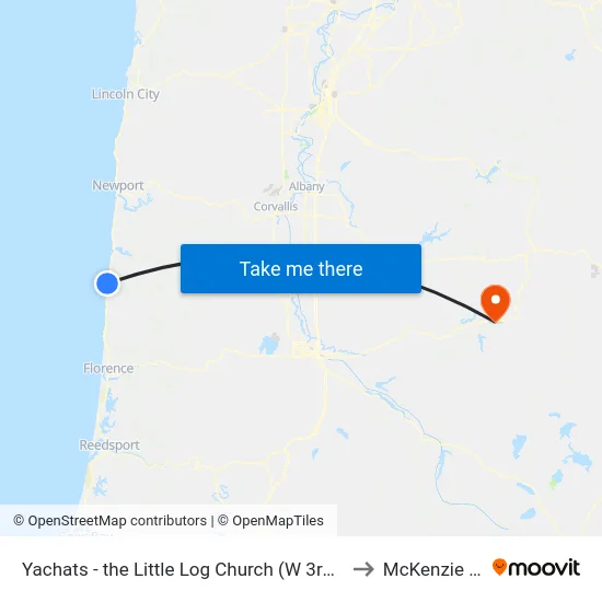 Yachats - the Little Log Church (W 3rd St & Pontiac St) to McKenzie Bridge map