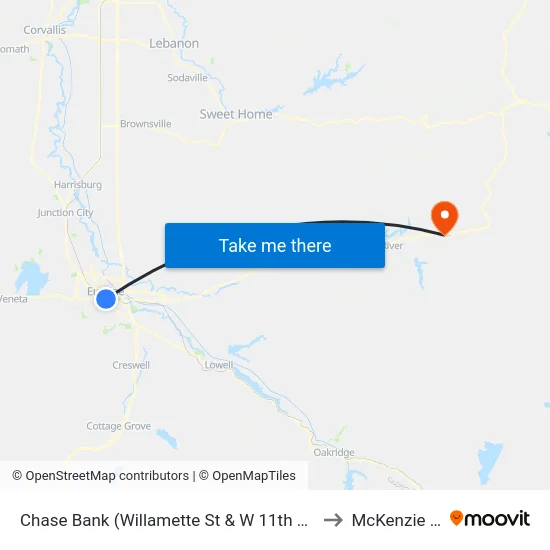 Chase Bank (Willamette St & W 11th Ave - Southbound) to McKenzie Bridge map