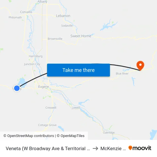 Veneta (W Broadway Ave & Territorial Hwy - Eastbound) to McKenzie Bridge map