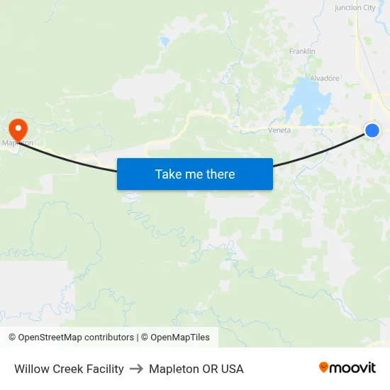 Willow Creek Facility to Mapleton OR USA map