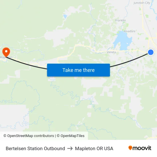Bertelsen Station Outbound to Mapleton OR USA map