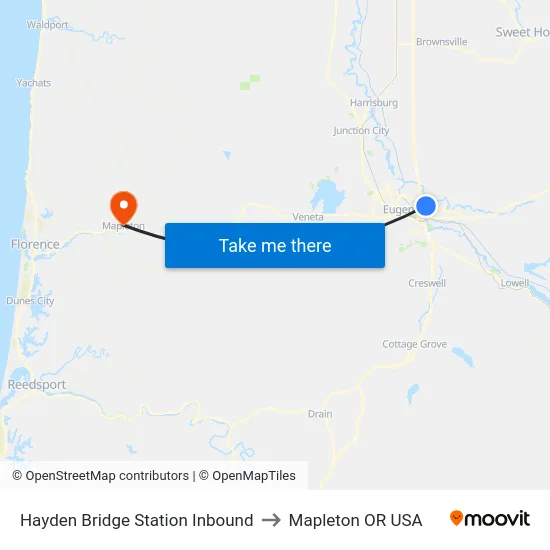 Hayden Bridge Station Inbound to Mapleton OR USA map