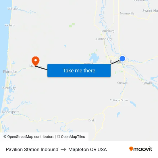 Pavilion Station Inbound to Mapleton OR USA map
