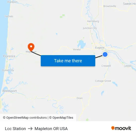 Lcc Station to Mapleton OR USA map