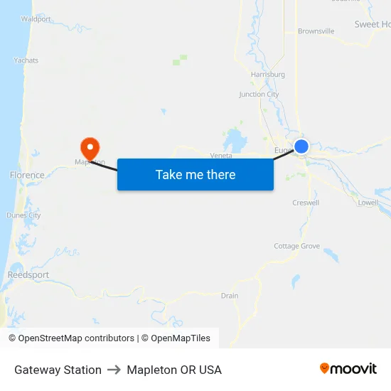 Gateway Station to Mapleton OR USA map