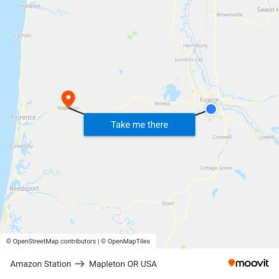 Amazon Station to Mapleton OR USA map