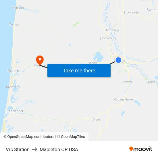 Vrc Station to Mapleton OR USA map