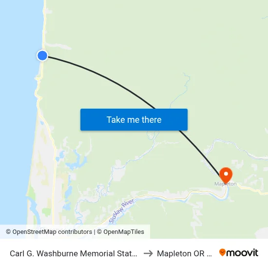 Carl G. Washburne Memorial State Park to Mapleton OR USA map