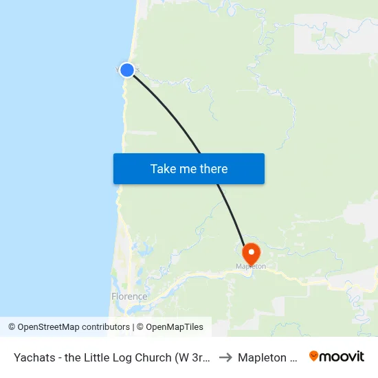 Yachats - the Little Log Church (W 3rd St & Pontiac St) to Mapleton OR USA map