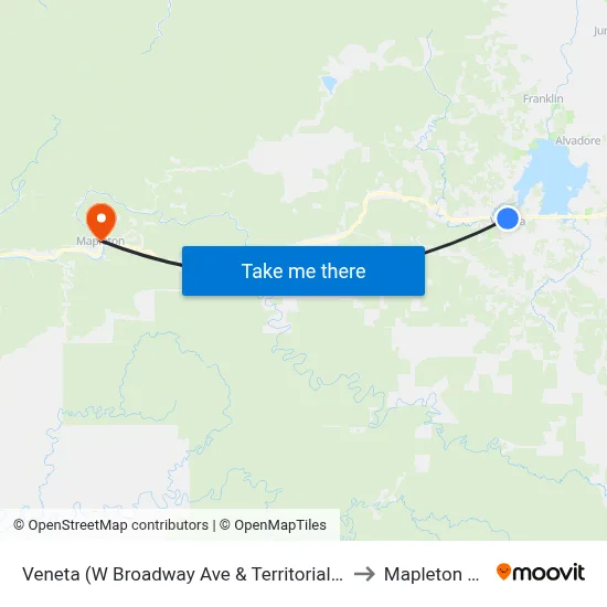 Veneta (W Broadway Ave & Territorial Hwy - Eastbound) to Mapleton OR USA map