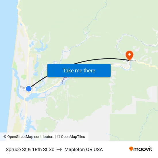Spruce St & 18th St Sb to Mapleton OR USA map