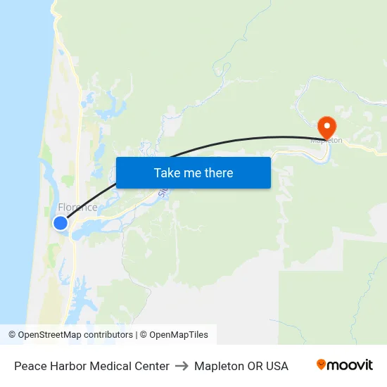 Peace Harbor Medical Center to Mapleton OR USA map