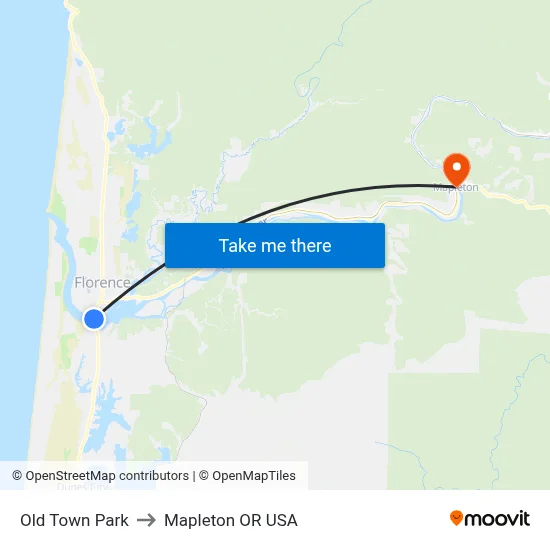 Old Town Park to Mapleton OR USA map