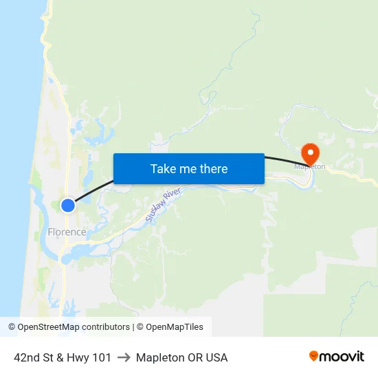42nd St & Hwy 101 to Mapleton OR USA map