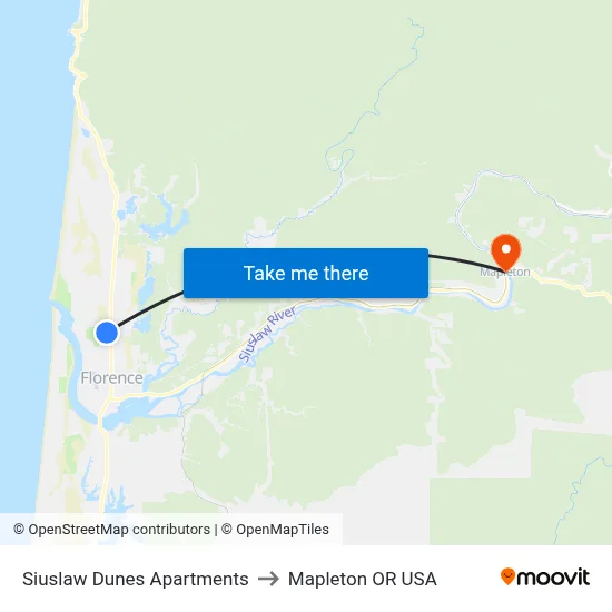 Siuslaw Dunes Apartments to Mapleton OR USA map